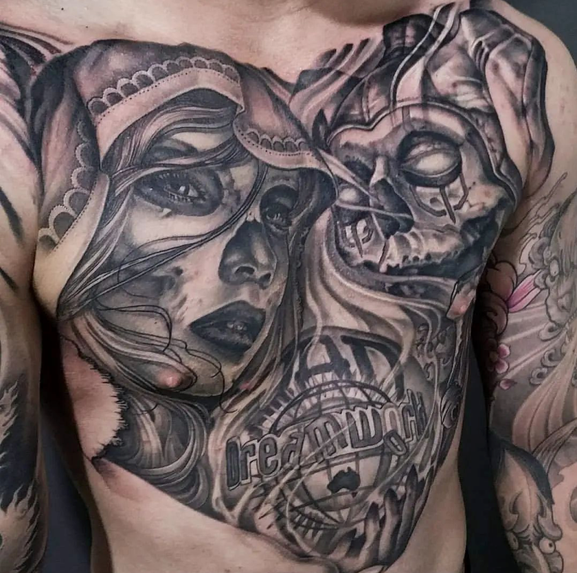 chest piece torso tattoo pedro six